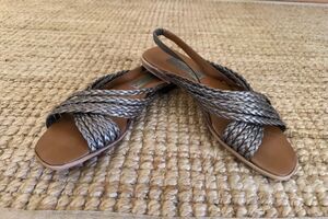 Calico Size 8 Metallic Woven Leather Slingback Sandals Square Toe